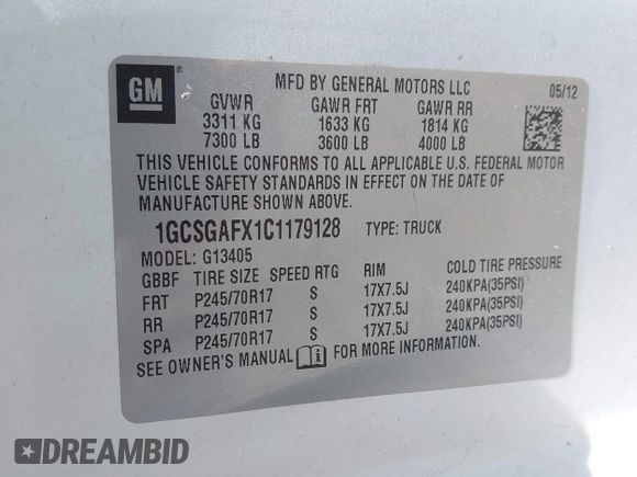 2012 Chevrolet Express Cargo with VIN 1GCSGAFX1C1179128, listed as a IAAI auction lot 41998082 with 238,288 mi miles and . Bid and sale history available at DreamBid. Image 9.