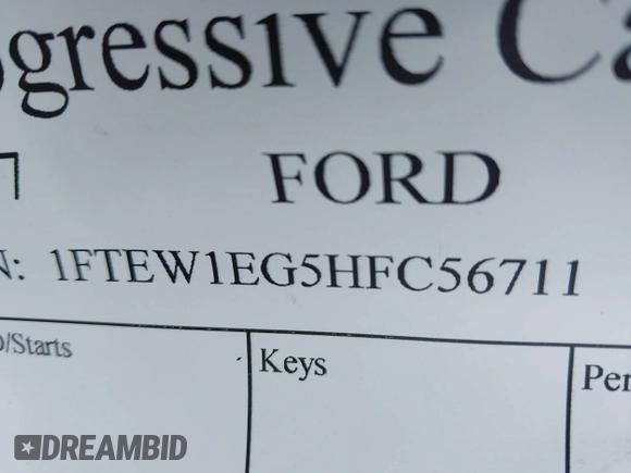 2017 Ford F-150 XL with VIN 1FTEW1EG5HFC56711, listed as a IAAI auction lot 42176534 with Not provided miles and . Bid and sale history available at DreamBid. Image 9.