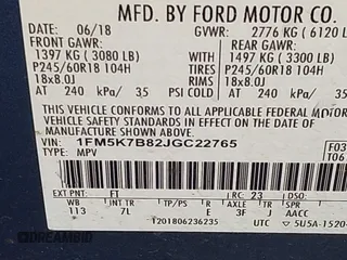 2018 Ford Explorer with VIN 1FM5K7B82JGC22765, listed as a IAAI auction lot 41761420 with 105,508 mi miles and . Bid and sale history available at DreamBid. Image 9.
