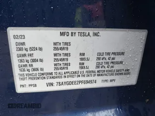 2023 Tesla Model Y Long Range z VIN 7SAYGDEE2PF694974, wystawiony jako IAAI lot #41814582 z przebiegiem 31 726 mil mil oraz . Historia ofert i sprzedaży dostępna na DreamBid. Obrazek 9.