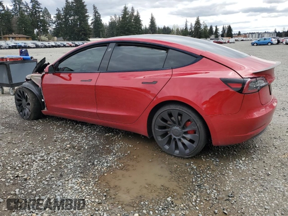 2022 Tesla Model 3 Performance with VIN 5YJ3E1EC6NF244817, listed as a Copart auction lot 51681565 with Not Provided miles and Salvage Title. Bid and sale history available at DreamBid. Image 2.