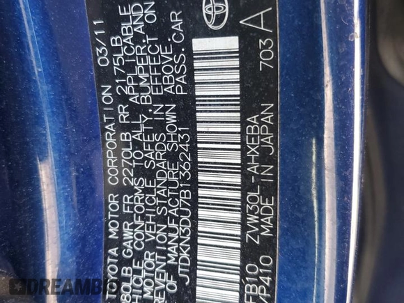 2011 Toyota Prius I with VIN JTDKN3DU7B1362431, listed as a Copart auction lot 53235155 with 117,738 mi miles and Salvage Title. Bid and sale history available at carsss.com. Image 14.