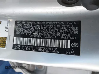 2007 Toyota Prius with VIN JTDKB20U173282711, listed as a IAAI auction lot 41397781 with 0 mi miles. Bid and sale history available at carsss.com. Image 9.