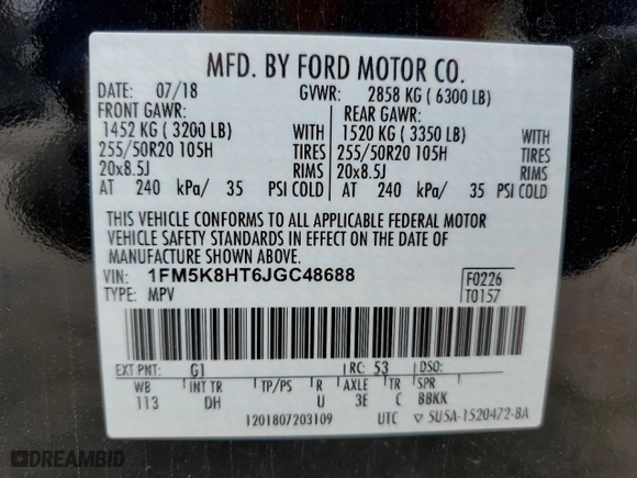 2018 Ford Explorer Platinum with VIN 1FM5K8HT6JGC48688, listed as a Copart auction lot 54159084 with 33,612 mi miles and Salvage Title. Bid and sale history available at carsss.com. Image 13.