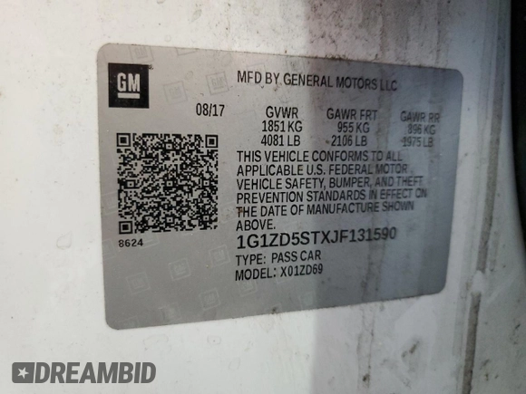 2018 Chevrolet Malibu LT with VIN 1G1ZD5STXJF131590, listed as a Copart auction lot 54821465 with 151,134 mi miles and Clean Title. Bid and sale history available at DreamBid. Image 12.