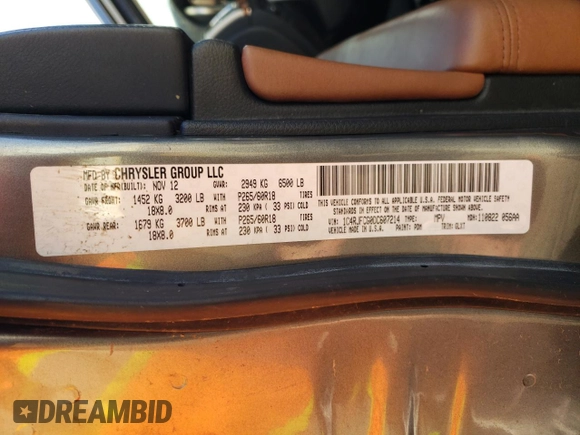 2013 Jeep Grand Cherokee Overland with VIN 1C4RJFCG0DC607214, listed as a Copart auction lot 43672575 with 188,026 mi miles and Salvage Title. Bid and sale history available at carsss.com. Image 15.