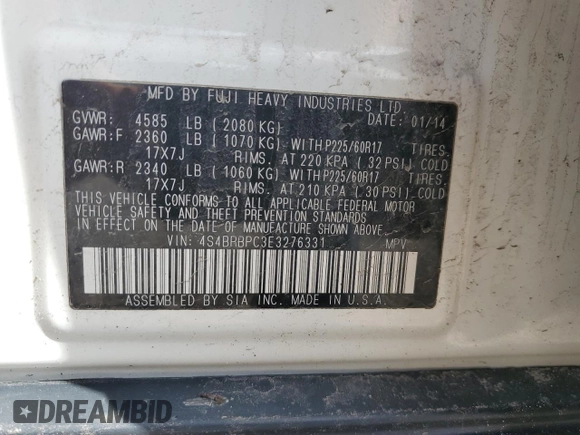 2014 Subaru Outback 2.5i Limited with VIN 4S4BRBPC3E3276331, listed as a Copart auction lot 51455075 with 100,024 mi miles and Salvage Title. Bid and sale history available at carsss.com. Image 14.