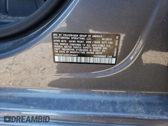 2014 Volkswagen Passat S with VIN 1VWAS7A3XEC024597, listed as a Copart auction lot 74940754 with 144,646 mi miles and Salvage Title. Bid and sale history available at carsss.com. Image 14.