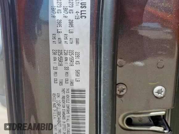 2019 Jeep Cherokee Altitude with VIN 1C4PJLLB8KD448427, listed as a Copart auction lot 58101445 with 173,007 mi miles and Salvage title. Bid and sale history available at DreamBid. Image 13.