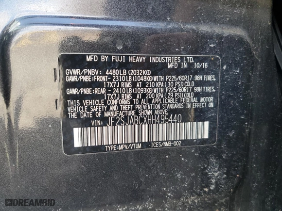 2017 Subaru Forester with VIN JF2SJABCXHH495440, listed as a Copart auction lot 50371325 with 161,624 mi miles and Salvage Title. Bid and sale history available at carsss.com. Image 13.