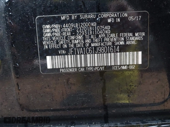 2018 Subaru WRX Premium with VIN JF1VA1C61J9801614, listed as a IAAI auction lot 41244911 with 101,650 mi miles. Bid and sale history available at carsss.com. Image 9.