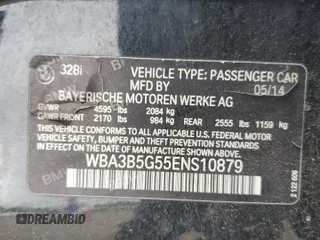 2014 BMW 3 Series 328i xDrive z VIN WBA3B5G55ENS10879, wystawiony jako Copart lot #58829515 z przebiegiem 107 414 mil mil oraz Szkoda całkowita • Salvage title. Historia ofert i sprzedaży dostępna na DreamBid. Obrazek 13.