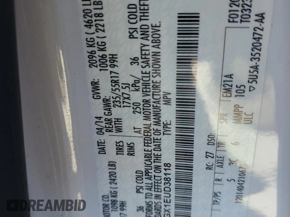 2014 Ford Escape SE with VIN 1FMCU0GX1EUD38118, listed as a Copart auction lot 45914145 with 134,079 mi miles and Salvage Title. Bid and sale history available at carsss.com. Image 13.