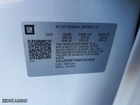 2021 Chevrolet Malibu LT with VIN 1G1ZD5ST5MF047696, listed as a Copart auction lot 89167685 with 128,060 mi miles and Salvage Title. Bid and sale history available at carsss.com. Image 12.