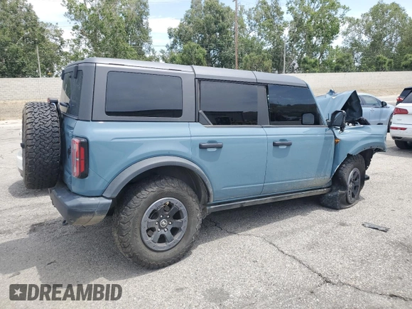 2022 Ford Bronco with VIN 1FMEE5DP4NLB75249, listed as a Copart auction lot 51797915 with 55,347 mi miles and Salvage Title. Bid and sale history available at DreamBid. Image 3.