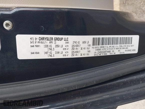 2013 Dodge Grand Caravan Crew with VIN 2C4RDGDG9DR740086, listed as a IAAI auction lot 41362852 with 145,881 mi miles and . Bid and sale history available at DreamBid. Image 9.