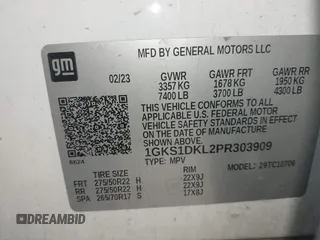 2023 GMC Yukon Denali with VIN 1GKS1DKL2PR303909, listed as a IAAI auction lot 42018679 with 65,532 mi miles. Bid and sale history available at carsss.com. Image 9.
