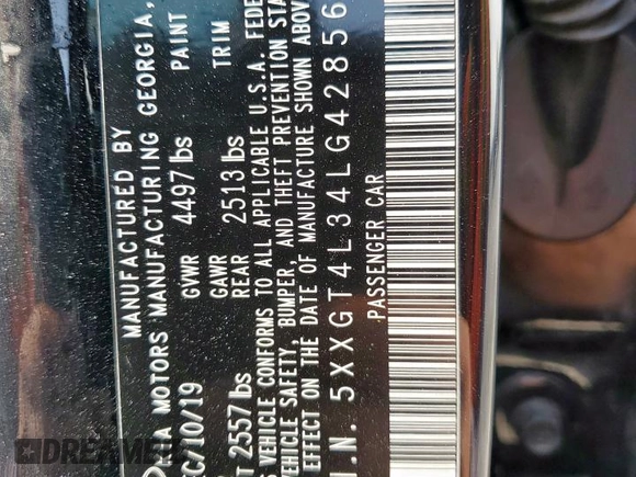 2020 Kia Optima LX with VIN 5XXGT4L34LG428563, listed as a Copart auction lot 57829305 with 83,193 mi miles and Salvage title. Bid and sale history available at DreamBid. Image 12.