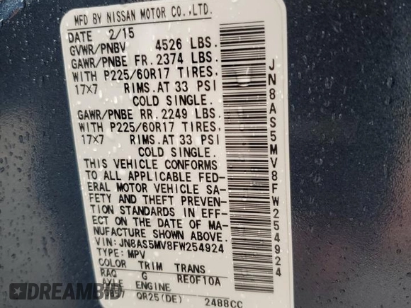 2015 Nissan Rogue S z VIN JN8AS5MV8FW254924, wystawiony jako Copart lot #57020965 z przebiegiem 121 935 mil mil oraz Szkody całkowita. Historia ofert i sprzedaży dostępna na DreamBid. Obrazek 13.