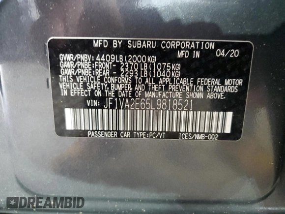 2020 Subaru WRX STI z VIN JF1VA2E65L9818521, wystawiony jako Copart lot #57142425 z przebiegiem 37 495 mil mil oraz Szkoda całkowita • Salvage title. Historia ofert i sprzedaży dostępna na DreamBid. Obrazek 12.