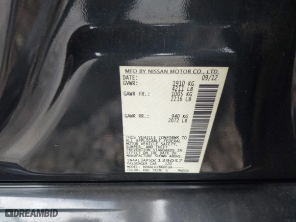 2013 Nissan Altima 2.5 S with VIN 1N4AL3AP5DC139057, listed as a IAAI auction lot 41536860 with 148,958 mi miles. Bid and sale history available at carsss.com. Image 9.