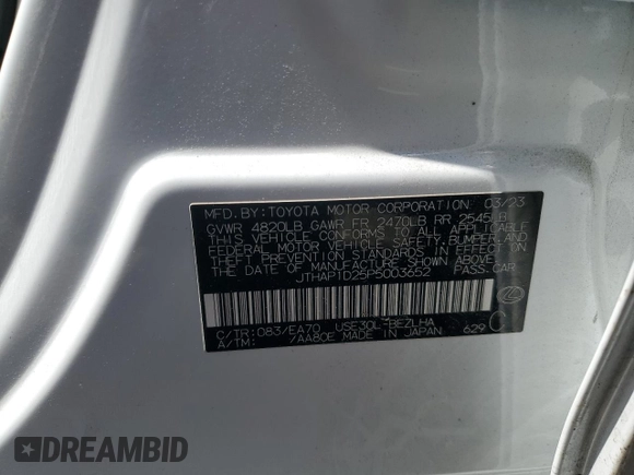 2023 Lexus IS 500 F Sport Performance with VIN JTHAP1D25P5003652, listed as a Copart auction lot 53134665 with 17,844 mi miles and Salvage title. Bid and sale history available at DreamBid. Image 12.