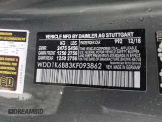 2019 Mercedes-Benz E 53 AMG with VIN WDD1K6BB3KF093862, listed as a Copart auction lot 60511964 with Not Provided miles and Salvage Title. Bid and sale history available at DreamBid. Image 13.