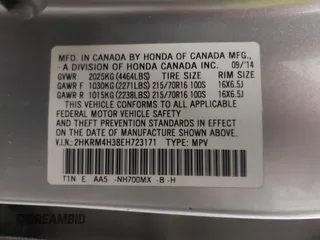 2014 Honda CR-V LX with VIN 2HKRM4H38EH723171, listed as a IAAI auction lot 41931115 with 132,417 mi miles and . Bid and sale history available at carsss.com. Image 9.
