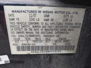 2008 Nissan Altima 2.5 SL with VIN 1N4AL21E98N459291, listed as a IAAI auction lot 41914738 with 240,091 mi miles. Bid and sale history available at carsss.com. Image 9.