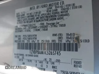 2012 Ford Mustang V6 Premium with VIN 1ZVBP8AM1C5265745, listed as a IAAI auction lot 41705931 with 145,000 mi miles. Bid and sale history available at carsss.com. Image 9.