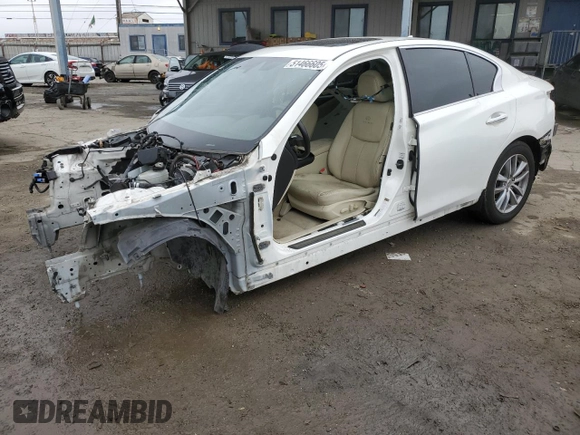 2014 Infiniti Q50 Premium with VIN JN1BV7AR9EM689488, listed as a Copart auction lot 51466605 with Not Provided miles and Salvage Title. Bid and sale history available at DreamBid. Image 1.