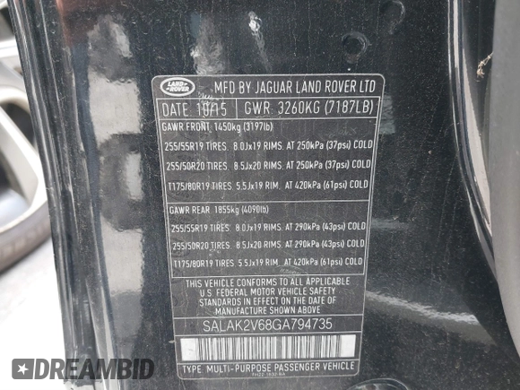 2016 Land Rover LR4 HSE Lux z VIN SALAK2V68GA794735, wystawiony jako IAAI lot #41582134 z przebiegiem Nie podano mil oraz . Historia ofert i sprzedaży dostępna na DreamBid. Obrazek 9.