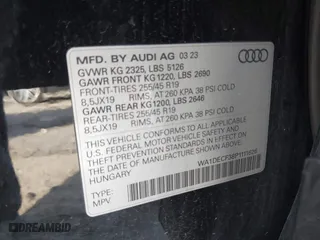 2023 Audi Q3 S line Premium with VIN WA1DECF38P1111626, listed as a IAAI auction lot 41935732 with 38,777 mi miles. Bid and sale history available at carsss.com. Image 9.
