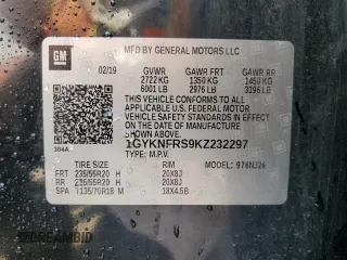 2019 Cadillac XT5 Premium Luxury AWD with VIN 1GYKNFRS9KZ232297, listed as a Copart auction lot 60241095 with 88,955 mi miles and Salvage title. Bid and sale history available at DreamBid. Image 13.