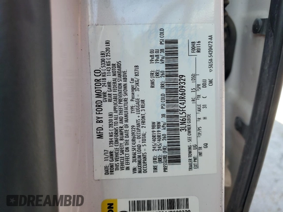 2018 Lincoln MKZ Reserve with VIN 3LN6L5FC4JR609329, listed as a Copart auction lot 66556304 with 48,257 mi miles and Salvage Title. Bid and sale history available at DreamBid. Image 13.