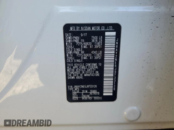 2018 Nissan Armada Platinum with VIN JN8AY2NE5J9733126, listed as a Copart auction lot 47739275 with 102,188 mi miles and Salvage Title. Bid and sale history available at carsss.com. Image 13.