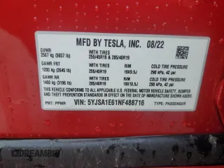 2022 Tesla Model S Plaid with VIN 5YJSA1E61NF488716, listed as a Copart auction lot 45325785 with Not provided miles and Salvage title. Bid and sale history available at DreamBid. Image 14.