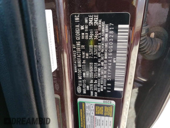2016 Kia Sorento EX z VIN 5XYPH4A16GG032817, wystawiony jako Copart lot #61597135 z przebiegiem 90 911 mil mil oraz Szkoda całkowita • Salvage title. Historia ofert i sprzedaży dostępna na DreamBid. Obrazek 13.