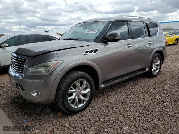 2011 Infiniti QX56 7-passenger with VIN JN8AZ2NF1B9502764, listed as a Copart auction lot 48982055 with 128,875 mi miles and Salvage Title. Bid and sale history available at carsss.com. Image 1.