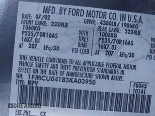 2003 Ford Escape Limited с VIN 1FMCU04183KA03950, выставлен на аукционе IAAI как лот 42143032 с пробегом 198 189 миль миль и . История ставок и продаж доступна на DreamBid. Изображение 9.
