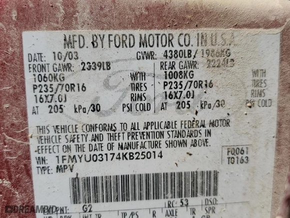 2004 Ford Escape XLT with VIN 1FMYU03174KB25014, listed as a Copart auction lot 47286444 with 238,293 mi miles and Salvage Title. Bid and sale history available at carsss.com. Image 13.