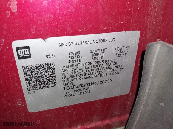 2022 Chevrolet Bolt EUV Premier with VIN 1G1FZ6S01N4126733, listed as a IAAI auction lot 41871336 with 35,229 mi miles. Bid and sale history available at carsss.com. Image 9.