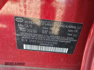 2018 Hyundai Sonata SE with VIN 5NPE24AF3JH607489, listed as a IAAI auction lot 41751030 with 44,044 mi miles and . Bid and sale history available at carsss.com. Image 9.