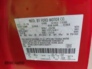 2008 Ford Escape XLT with VIN 1FMCU93138KC92071, listed as a IAAI auction lot 42489019 with 161,675 mi miles and . Bid and sale history available at DreamBid. Image 9.