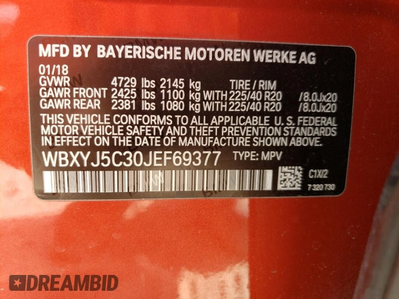 2018 BMW X2 xDrive28i with VIN WBXYJ5C30JEF69377, listed as a Copart auction lot 71223692 with 41,748 mi miles. Bid and sale history available at carsss.com. Image 14.