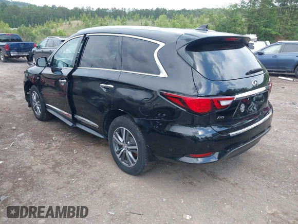 2020 Infiniti QX60 LUXE with VIN 5N1DL0MM8LC516594, listed as a IAAI auction lot 42136299 with 92,747 mi miles. Bid and sale history available at carsss.com. Image 3.