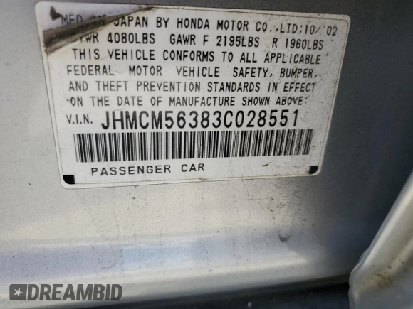 2003 Honda Accord LX z VIN JHMCM56383C028551, wystawiony jako Copart lot #58044885 z przebiegiem 210 800 mil mil oraz Szkoda całkowita • Salvage title. Historia ofert i sprzedaży dostępna na DreamBid. Obrazek 12.