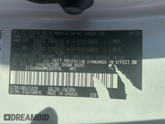 2021 Lexus RX 350 with VIN 2T2HZMAA8MC207816, listed as a Copart auction lot 55698635 with 5,755 mi miles and Clean Title. Bid and sale history available at DreamBid. Image 10.