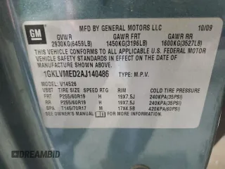 2010 GMC Acadia SLT1 z VIN 1GKLVMED2AJ140486, wystawiony jako Copart lot #55735155 z przebiegiem 185 154 mil mil oraz Szkoda całkowita • Salvage title. Historia ofert i sprzedaży dostępna na DreamBid. Obrazek 13.
