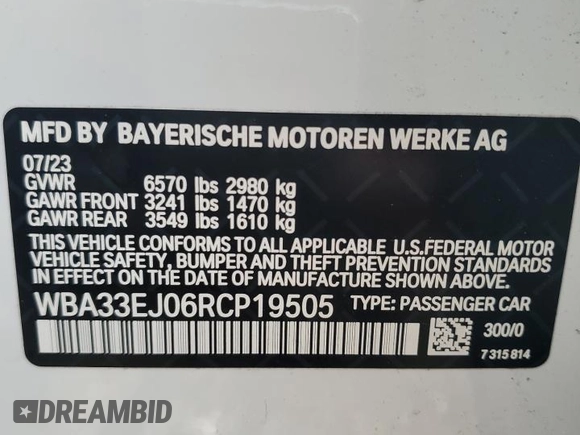 2024 BMW 7 Series 760i xDrive with VIN WBA33EJ06RCP19505, listed as a Copart auction lot 79425294 with 14,579 mi miles and Salvage title. Bid and sale history available at DreamBid. Image 13.